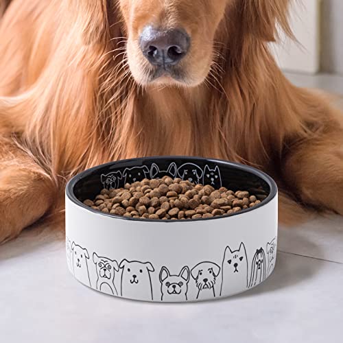 Ceramic Dog Bowls - Non-Slip, 16 Fl Oz Black Bowls with Adorable Dog Patterns (Small) - color: Black Patterned, size: Small-5.5 inch