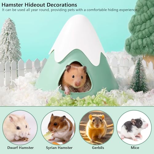 Hamster Hideout, Snowy Mountain Shape Hamster Hide House,Cute Small Animal Habitat Hideaway Hut for Syrian Hamsters, Mice, Gerbils, Rats (Green) - color: Green