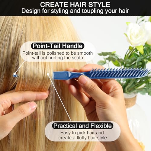 SIMPOR 3 Row Hair Comb for Natural Detangling, Hair Styling Brush, Nylon Bristle Unbraider Teasing Rat Tail Comb for Women Men Blue - color: Blue