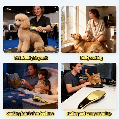 Pet Grooming Glove & Brush 2-in-1 - Gentle Deshedding, Detangling, and Massage for Cats/Dogs, Reduce Shedding & Hairballs, Wet/Dry Use，Ergonomic Massage Deshedding Tool