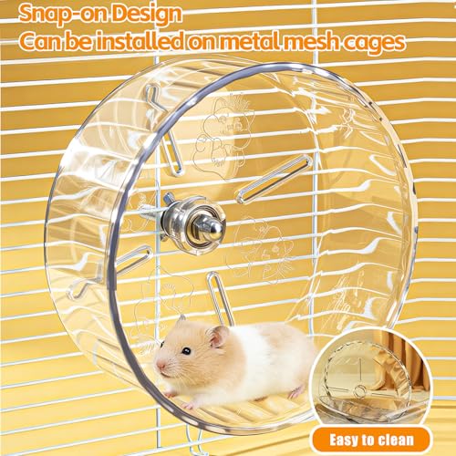 Silent Hamster Exercise Wheel,8.3 Inch Quiet Spinner Hamster Running Wheel,Silent Wheels with Anti-Skid & Adjustable Stand for Gerbils, Mice, or Other Small Pets,Transparent - size: 8.3 inch