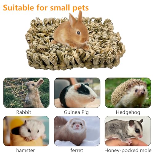 Hamiledyi Rabbit Grass Bed 2PCS Guinea Pig Hay Mat Bunny Natural Straw Woven Bed Rabbit Handmade Bedding Sleeping Grinding Nesting and Chewing Toy for Rabbit Guinea Pig Chinchilla Hedgehog Hamster - size: 2PCS