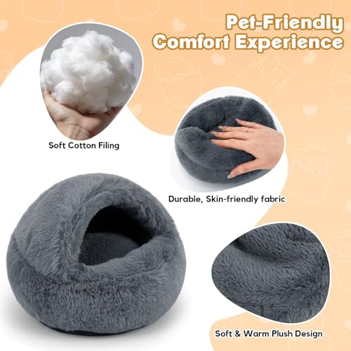 RAINFLOW Plush Guinea Pig Hideout Bed - Grey Fleece Hamster Cave Bed | Warm Cozy Small Animal Cave with Stable One-Piece Design, Washable Hamster Bed Hideaway for Guinea Pig, Bunny & Hedgehog Cage