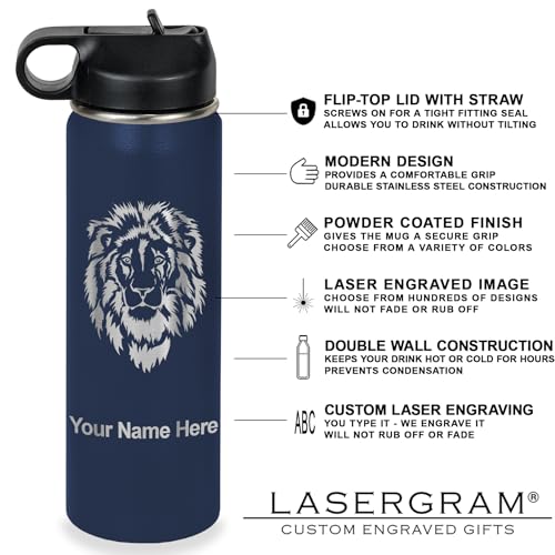 LaserGram Personalized 20oz Water Bottle, Rat (Navy Blue) | Engraved Gift, Vacuum Insulated Stainless Steel, Flip-Top Straw Lid, Laser Engraved With Your Name - color: Navy Blue, size: 20 Ounces