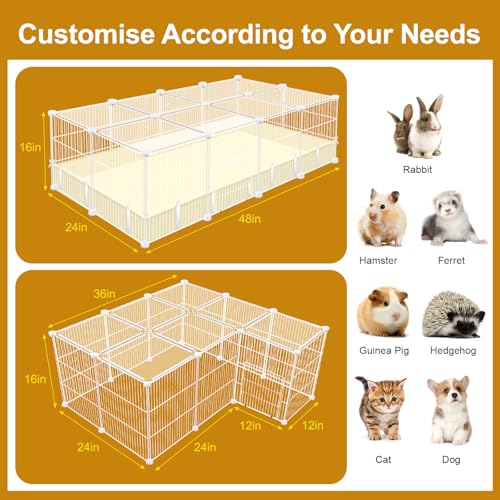 VISCOO 20 Panels Guinea Pig Cages, 48" x 24" x 16" Enclosed Rabbit Cage | Small Animal Playpen with Transparent Top & Waterproof Mat, for Bunny, Guinea Pigs, Hamsters, Metal Wire Yard Fence - color: White 20 P