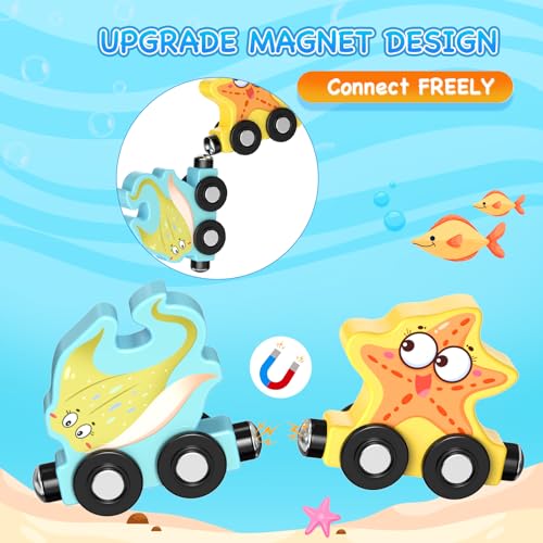 Zeoddler Toys for Toddlers, 11 Magnetic Wooden Sea Animals Train Set, Montessori Toys for Toddlers, Educational Activities for Kids, Birthday Gifts for Boys, Girls - style: Sea Animal