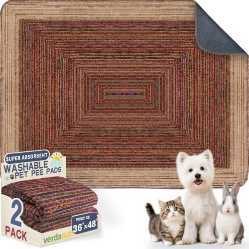 Washable Pee Pads for Dogs, Reusable Puppy Potty Training Pads, Ultra-Absorbent Thick Waterproof Leak-Proof Non-Slip Pads & Mat for Crate, Playpen, Floor, Whelping & Housebreaking , 2 Pack 36"x48" - color: Sisal Bohemian Print, size: 36" ×48"(pack of 2)