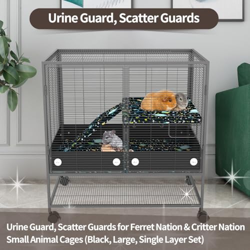 YKD Aluminum Alloy Scatter Guard for Ferret Nation & Critter Nation Cages | Urine Guard Easy Install Poop Guard to Contain Mess, Keep Floor Clean for Chinchillas, Rats (Black, Single Layer Set) - size: Single Layer Set