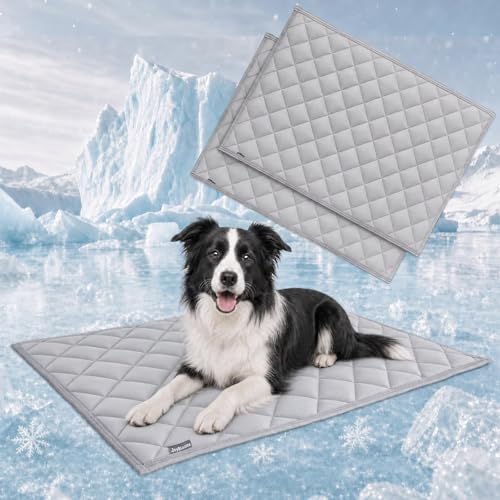 JoyBlooms Cooling Mat for Dogs 2Pack Cooling Pad for Dogs Pad Crate Pad with Elastic Strap,Q-Max 0.46 Cool Anti-Slip Breathable Thin Lightweight Portable Washable Kennel Mats Grey 35" x 23" (L-Crate) - color: Grey, size: 35" x 23" (L-Crate)