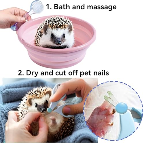 JSLZF Hedgehog Bath Supplies Grooming Kit: Foldable Bathtub, Nail Clippers, Bathing Brushes, Towel for Hedgehog Small Pets like Guinea Pigs