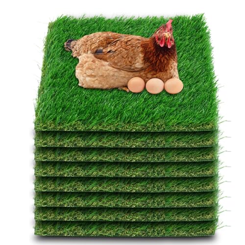 THREE ORANGES Chicken Nesting Box Pads, Washable Artificial Grass Nesting Pads Cuttable Chickens Nest Box Bedding Liners for Hen Coop Egg Duck Chicks Goose 12x12x1.35inch (8 Pack) - size: 8pcs-12x12x1.35 inches