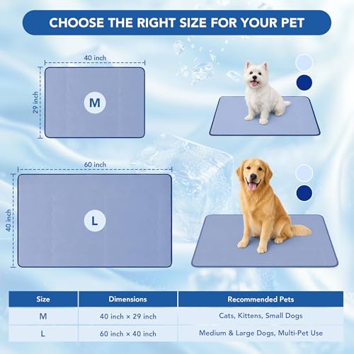 Deconovo Dog Cooling Mat, Reversible Cool-to-Touch Summer Pad with Quilted Soft Fill, Breathable Lightweight Pad for Bed/Couch/Crate, Machine Washable, Blue, 40x60 Inches - color: Blue, size: 40"W x 60"L (Pack of 1)