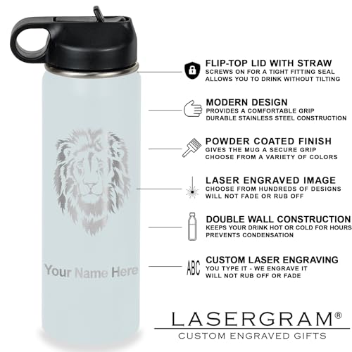 LaserGram Personalized 20oz Water Bottle, Rat (Light Blue) | Engraved Gift, Vacuum Insulated Stainless Steel, Flip-Top Straw Lid, Laser Engraved With Your Name - color: Light Blue, size: 20 Ounces