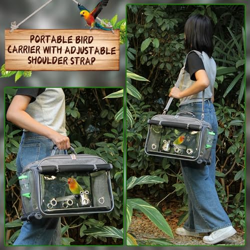 Bird Carrier Airline Approved, Bird Travel Cage with Indestructible Stainless Steel Mesh, Bird Travel Bag Lightweight and Portable with Water Bottle and Bowl - color: Grey