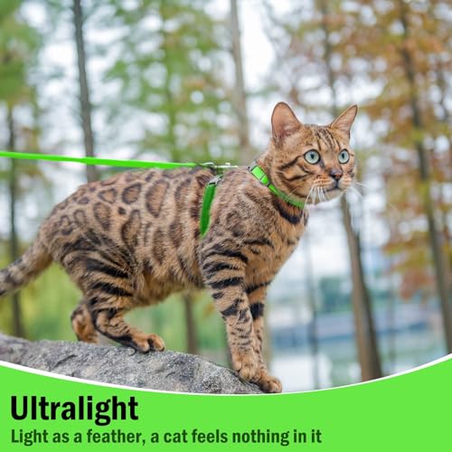 PUPTECK Adjustable Cat Harness and Leash Set Escape Proof Kitten Strap Collar for Walking Travel, Green - color: Green, size: Small