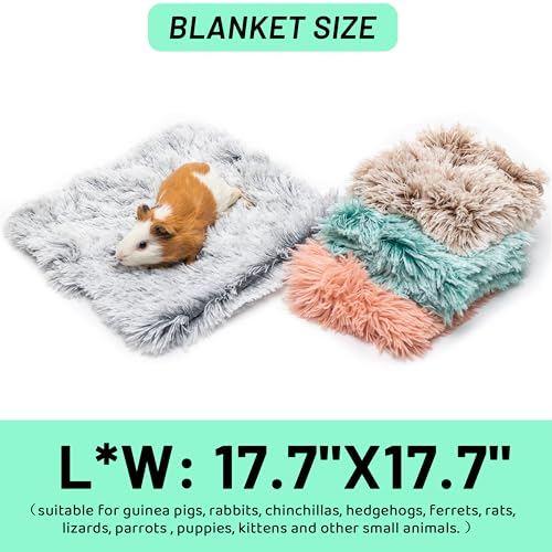 Guinea Pig Blankets 4 Pack, Warm Cozy Fleece Pet Cage Accessories | Washable Cold Weather Small Animal Bedding Mat Cage Liners for Hedgehog, Rabbit, Hamster, Chinchilla (17.7x17.7in) - size: SMALL: 17.7"*17.7"