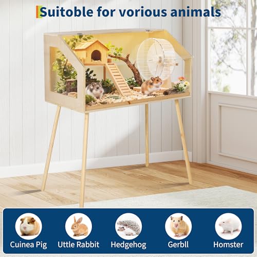 Garvee Hamster Cage with Legs, Large Syrian Hamster Habitats Enclosure with Chew Proof,Acrylic Window & Openable Top,Small Animal Cage for Guinea Pig, Chinchilla, Gerbil-40 l x 20" w x 47.5" h | Large Syrian Hamster Habitats Enclosure ,Small Animal Cage f