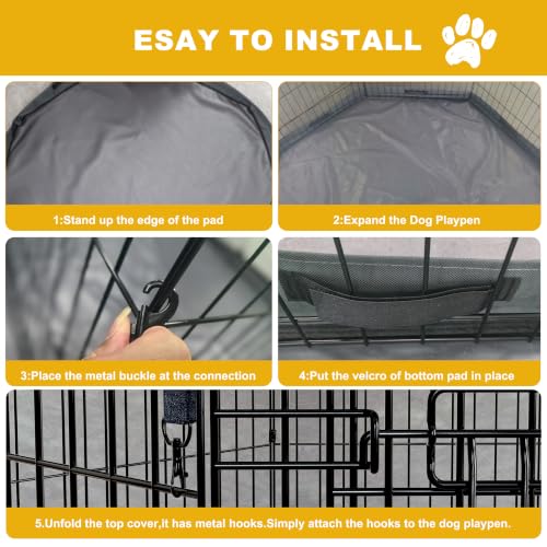 Dog Playpen with Top Cover and Bottom Pad,Foldable Playpen,8 Panels 30" H | Metal Puppy Play Pen,with Door for Indoor Outdoor,Pet Exercise Fence for Small Medium Animals - size: 30''H