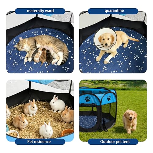 Whelping Box for Cats, Pop-up Playpen for Kittens and Mom with Washable Starry Moon Pad & Grooming Glove, 3-in-1 Portable Cat Delivery Room & Pet Nursery Pen for Indoor Cats Dogs - size: S-29"x29"x18"