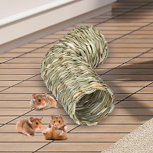Hamster Grass Tunnel Hideaway, 13 x 3.5 in Reed Straw Tube Nest for Chinchilla, Hedgehog, Gerbil, and Ferret Cage Accessories