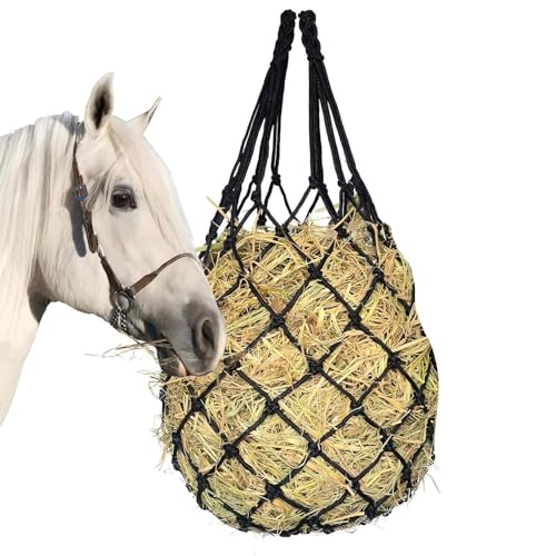 Hay Nets for Horses Slow Feed:Hay Feeder Nets for Horses-40 Inch Length Hay Net with 2 Pairs Gloves-Durable Hay Bags for Horses Goats Sheep Donkey - color: Black-1PCS