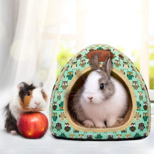 Guinea Pig Bed Hideout, Washable Hamster Cave for Small Animals | Removable Cushion for Cleaning, Warm Fleece Nest, Washable Bed,10.23 x 10.23 x 11 in, Dwarf Rabbits Hedgehogs - color: Green