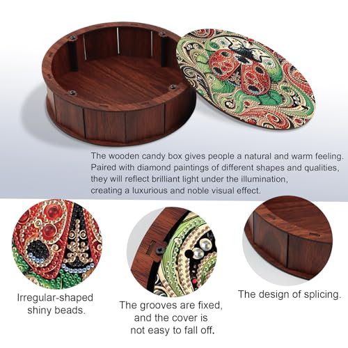 Diamond Art Candy Box Ladybird Diamond Painting Wooden Snack Box Animal Gem Painting Storage Case Gem Art Organizer Case Embroidery Kit Mosaic Kits for Adults Storage Containers with Lid - color: Ladybird