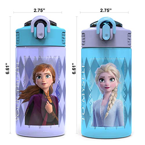 Zak Designs Disney Frozen 2 Kids Water Bottle with Spout Cover and Carrying Loop, Durable Plastic, Leak-Proof Water Bottle Design for Travel (16 oz, 2-Pack, Non-BPA, Elsa & Anna) - color: Elsa & Anna (Frozen 2)