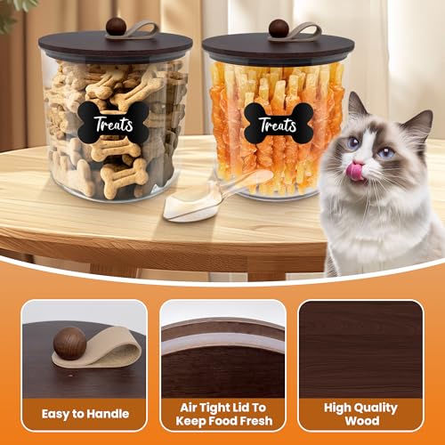 HOYTAMDAR 2 Pack Airtight Dog Treat Containers Bamboo Lids, Dog Treat Jars | Dog Food Storage Container with Scoops, Clamps, Labels and Marker, Dog & Cat Treat Holder - color: Brown - 2 Pack