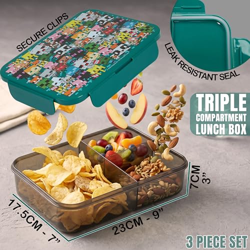 Get Trend Minecraft Kids Insulated Lunch Bag 3Pc Set with Bento Box and 20 fl oz BPA-Free Straw Water Bottle, Lightweight Kids Lunch Box, Gamer Gifts for Boys (Multi Minecraft) - color: Multi Minecraft