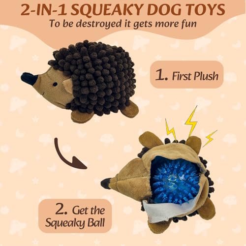 2-in-1 No-Stuffing Hedgehog Dog Toys 5PCS, Squeaky Ball for Throwing Play | Interactive Chewing Toys for Medium and Small Pets, Durable Plush for Companion, Keep Puppy Busy, Holiday Gift - style: Hedgehog 5pack