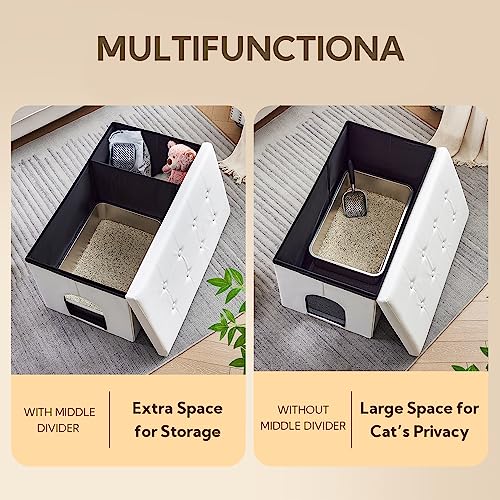 MEEXPAWS Cat Litter Box Enclosure Furniture Odor Control, Extra Large | XXL Hidden Cat Litter Box Bench Ottoman, Storage Cabinet Dog Proof, Waterproof Inside, Easy Clean, Easy Assembly, White - color: White, size: XXL L35.4'' x W19.7'' x H19.7''