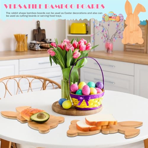 AWIZOM Easter Bunny Shaped Cutting Board Rabbit Bamboo Charcuterie Board Wooden Bread Cheese Serving Tray Platter Kitchen Chopping Board for Easter Spring Holiday Housewarming Present,13.78x7.68x0.59"