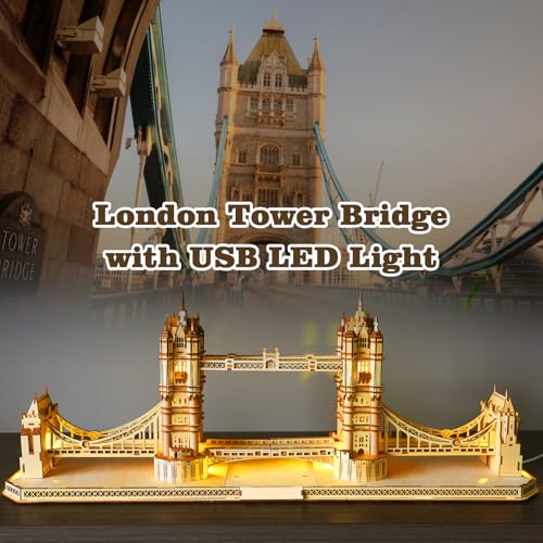3D Wooden Puzzle for Adults, England Britain London Bridge Wood Architecture Model, DIY Mechanical Building Kit Craft Hobbies Toy, Birthday Festival Gift for Women Men, Home Decor, 450 PCS - style: London Bridge