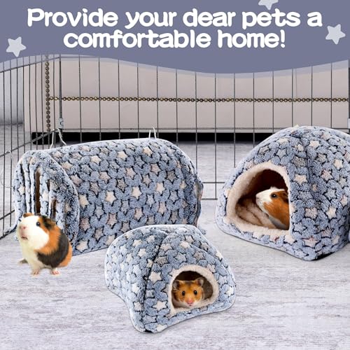 3 Pack Guinea Pig House Accessories, Washable 2 Guinea Pig House and Hideout Tunnel with Curtains, Chinchilla Hideout for Hamster, Rabbit, Bunny, Chinchillas (Blue-Star) - color: Blue-Star