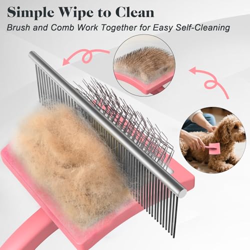 2PCS Slicker Brush for Dogs & Pet Comb,Professional Dog Grooming Brush (Goldendoodles,Poodles,Labradoodles) with Extra Long Pins to Effectively Remove Tangles, Knots and Mats (Light Pink, Large) - color: Light Pink, size: Large