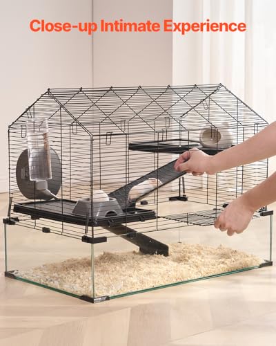 VEVOR Hamster Cage, 360°Viewing Transparent Hamster Habitats, Small Animal Cage, 29.5 x 17.3 x 24 in, Ventilated Pet Mouse Cages with Water Bottle, Portable Hamster House for Rats, Guinea Pigs - size: 29.5"L x 17.3"W x 24.0"H