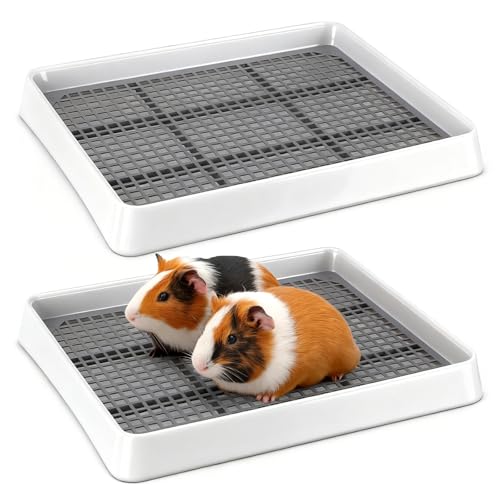 FHTONGE Low Entry Guinea Pig Litter Box with Grid, Rectangular Pet Toilet | 2 Pcs Small Amimal Litter Pan Trainer Tray for Rodent Bunny Hamster Ferret Chinchilla Squirrel Opossum Hedgehog Chipmunk Rat - color: 2 Pcs 0.4" PP Grids, size: 14.6x12x2.6"(40x30