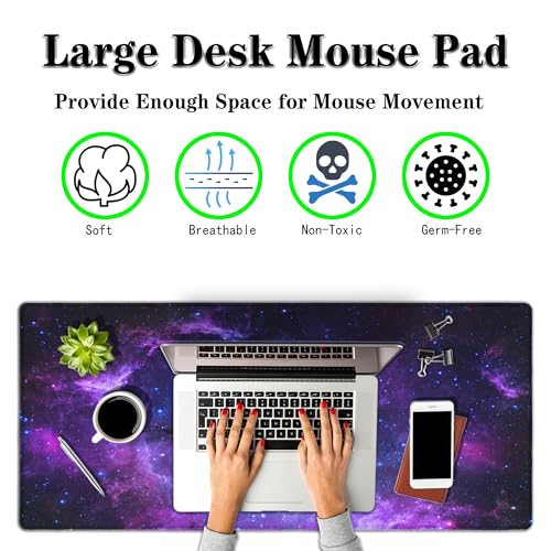Mouse Pad Computer Desk Accessories Office Pad, Big Mouse Pads Desktop Mat, XXL Mouse Pad Gaming Non-Slip Rubber Base Waterproof with Stitched Edges, 35.4" X 15.7" for Work/Game/Office/Home - color: Galaxy
