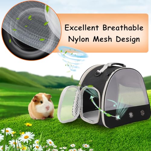 Breathable Guinea Pig Carrier Backpack with Nylon Mesh Window Portable Carrier for Guinea Pig, Bunny Bearded Dragon Bird Chinchilla Ferret Travel Outdoor - color: Black
