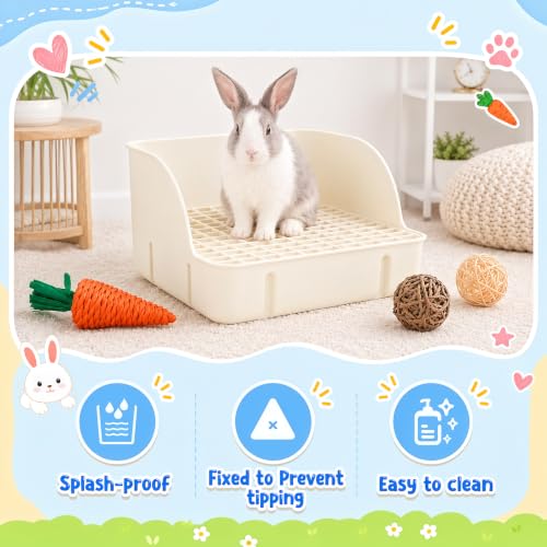 Reallnaive 15 Pcs Rabbit Starter Kit Small Rabbit Litter Box Girls Gift Animal Grooming Kit Bunny Toys Bowl Blankets with Cleaning Set for Guinea Pig Accessories(Cream White) - color: Cream White