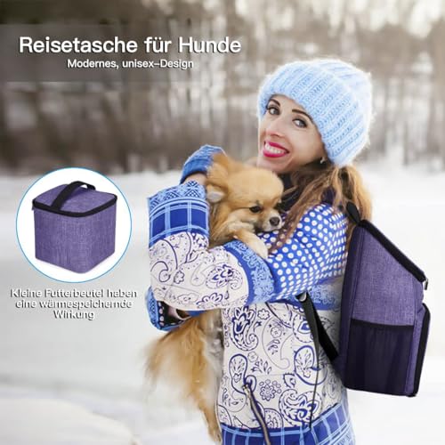 BAGLHER丨Dog Travel Bag, Airline Approved Pet Supplies Backpack, Dog Travel Backpack Accessories Set with 2 Silicone Collapsible Bowls and 2 Food Baskets. Purple - color: Purple-A