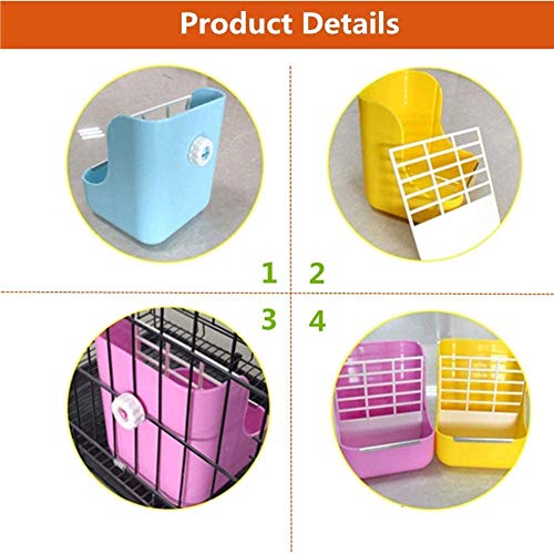 Rabbit Feeder, Hay Food Bin Feeder, Pink (Plastic), Adjustable, Removable Grass Rack, Stainless Steel Edge, for Rabbit, Guinea Pig, Chinchilla - color: Pink