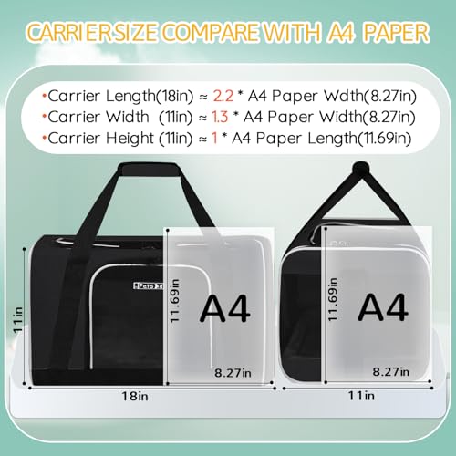 Small Pet Carrier 18" L x 11" W x 11" H Airline Approved, Black | for Delta/American/United Airlines, Lockable Safety Zippers and Anti-Scratch Mesh, Pets Under 10 lbs - color: Black, size: 18.0"L x 11.0"W x 11.0"H