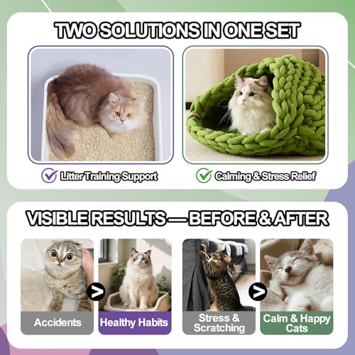 Cat Catnip Calming Spray & Cat Litter Box Attractant Kit, 2 x 150ml | Calming spray & litter box attractant support relaxed behavior, encourage proper litter box use at home, stop cats urinating - color: 2-in-1 (Cat Litter Training & Catnip Calming)