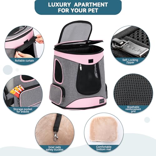 Petsfit Dog and Cat Backpack Carrier, Padded Waist Support, Up to 18 lb | 13.5 x 12.5 x 17.5 in; reinforced frame, 600D Oxford, 4 mesh panels, lockable zippers, safety tether and washable mat. - color: aPink