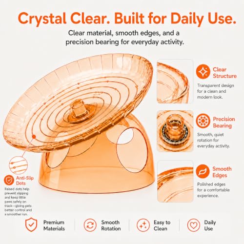 Silent Hamster Wheel with Hamster Hideout, Quiet Flying Saucer Exercise Wheel for Dwarf Hamsters, Stable Running Wheel, Small Animal Cage Accessory, Easy to Clean (Orange) | 2-in-1 flying saucer wheel with hideout, quiet spin, wide track, clear body, stab