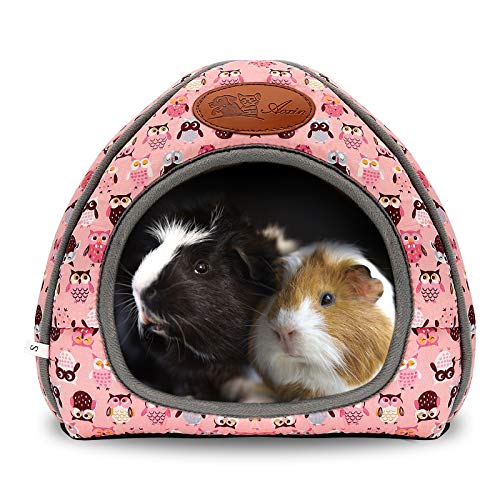 Guinea Pig Bed Hideout, Washable Hamster Cave for Small Animals | Removable Cushion for Cleaning, Warm Fleece Nest, Washable Bed, 10.23 x 10.23 x 11 in, Dwarf Rabbits Hedgehogs - color: Pink