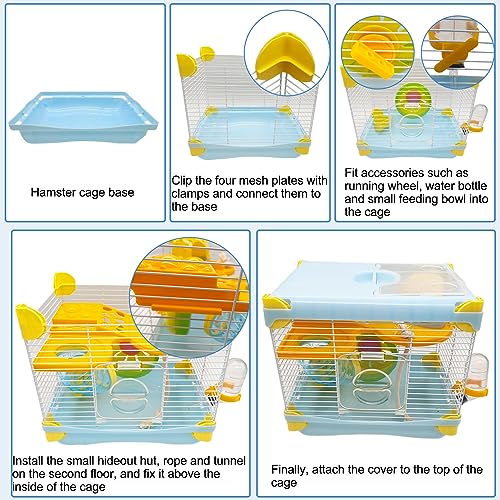 Hamiledyi Portable Hamster Cage 2 Layers Dwarf Hamster Habitat Small Animal Travel Cage with Exercise Wheel Hamster Enclosure Mouse Cage for Hamsters Mice Gerbils or Other Tiny Pets - color: Blue