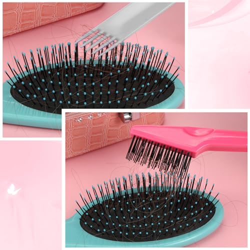 Yaomiao 2 Pcs Hair Brush Cleaner Tool 2-in-1, Pink and Gray Hairbrush Cleaner for Removing Hair Dust, Mini Comb for Removing Dirt, Home Salon Use - color: Pink, Gray
